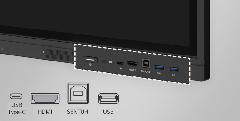 LG CreateBoard memiliki port di bagian depan seperti USB dan HDMI.