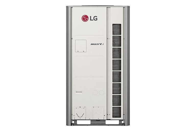 LG MULTI V i unit outdoor, meningkatkan dari 8 hingga 12HP dengan saluran berbentuk persegi 1x1 yang ditempatkan secara strategis di sisi kanan depan.