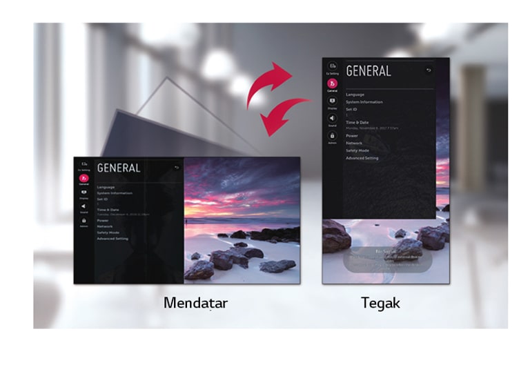 Layar menu terdiri atas opsi Mendatar dan Tegak.