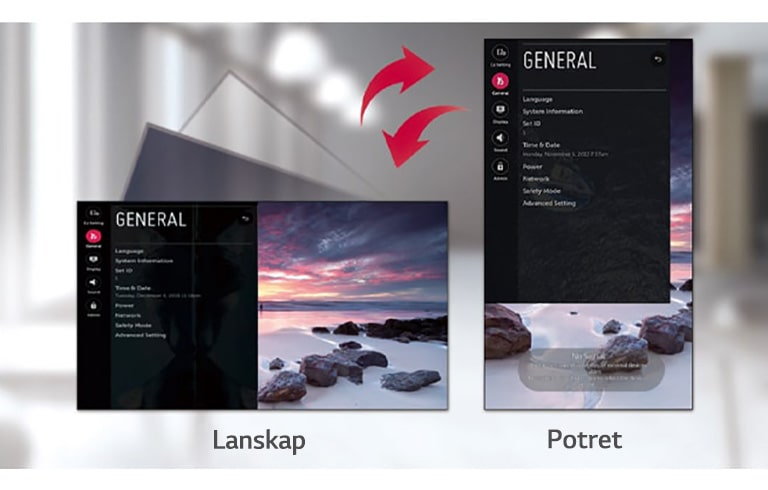 Layar menu terdiri dari opsi lanskap dan potret.