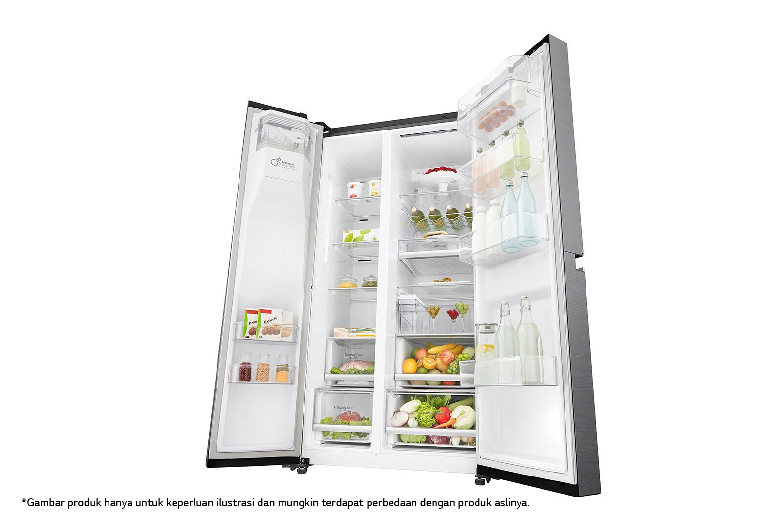 LG Kulkas Side by Side 668L gross / 601L nett Inverter Linear Compressor dan Rak Wine, ThinQ™ dengan WiFi - Platinum, GC-L247CLCV