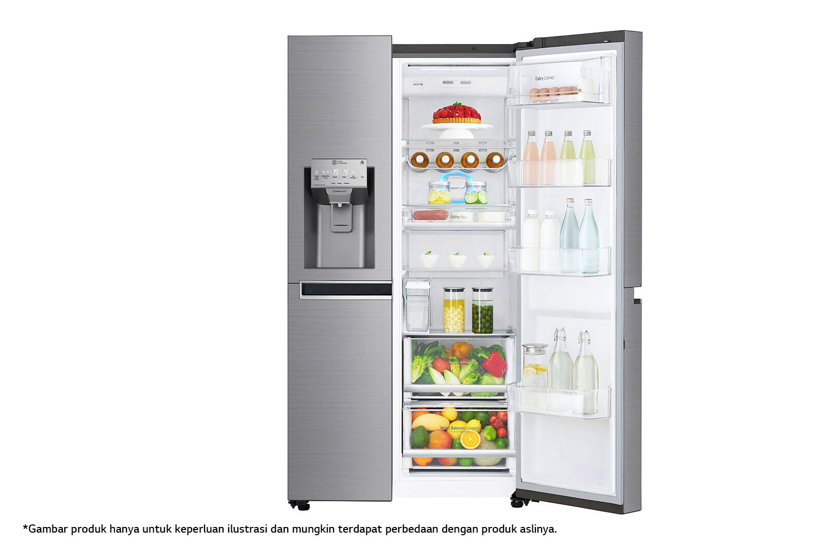 LG Kulkas Side by Side 668L gross / 601L nett Inverter Linear Compressor dan Rak Wine, ThinQ™ dengan WiFi - Platinum, GC-L247CLCV