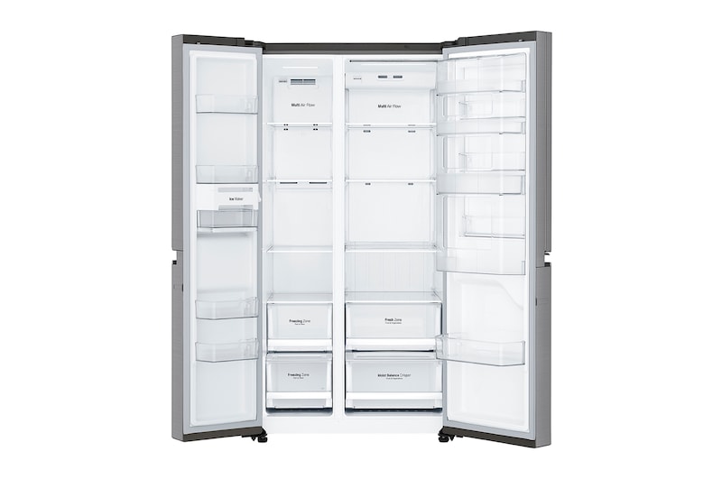 LG Kulkas Side by Side  885L gross /797L nett Door-in-Door™  Inverter Linear Compressor dan Multi Air Flow, ThinQ™ dengan Wi-Fi - Platinum, GC-M297SLGL