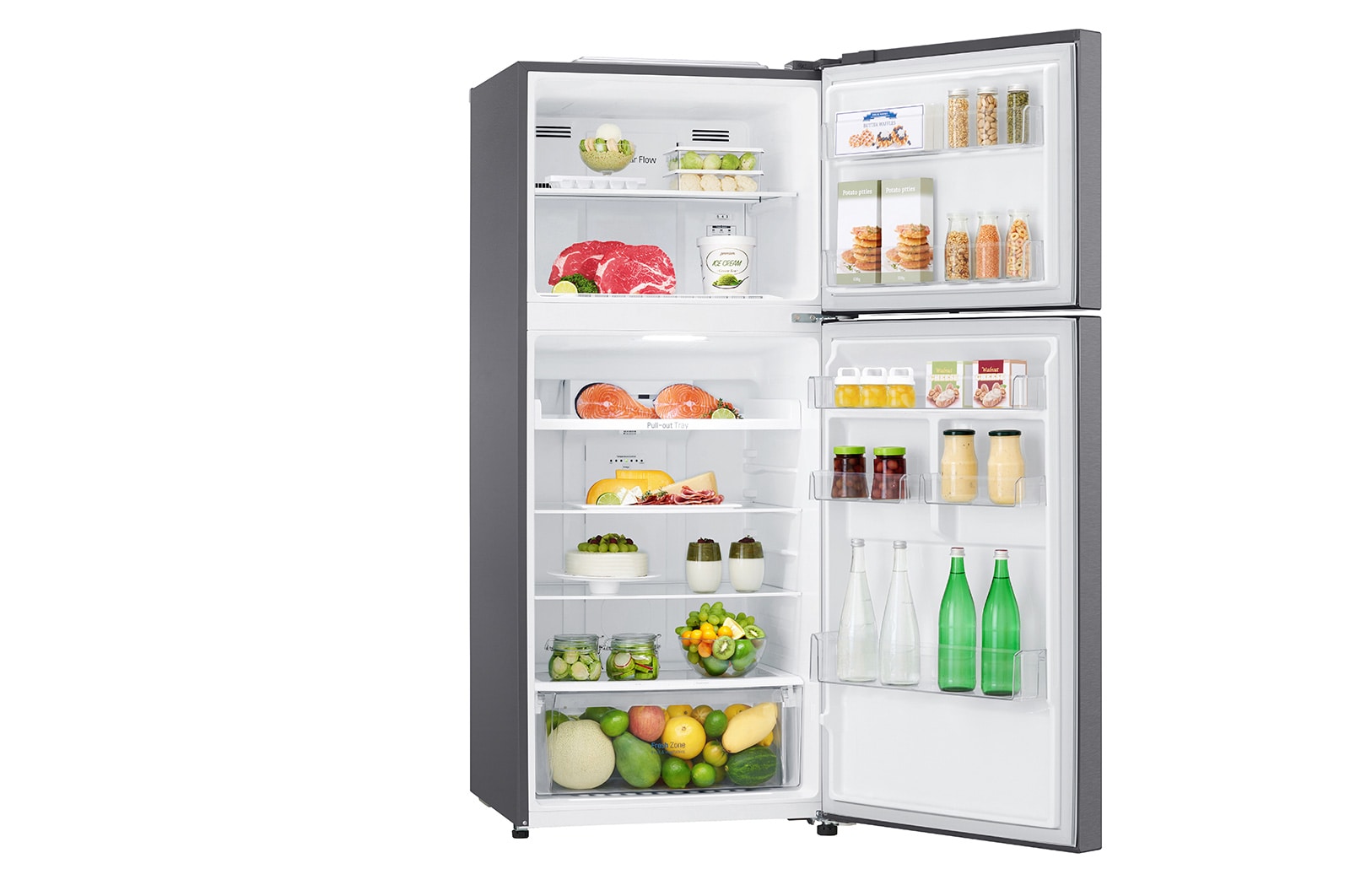 LG Kulkas 2 Pintu 416L gross/ 384L nett Smart Inverter dengan Boks Sayur Besar dan Rak Tempered Glass - Dark Graphite Steel, GN-B422SQCL