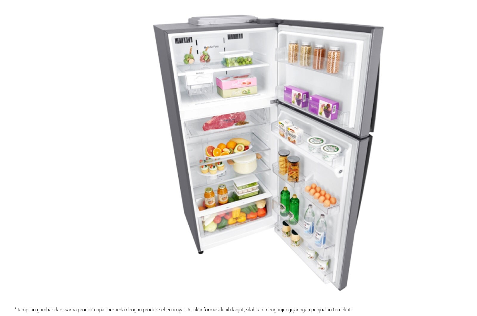 LG Kulkas 2 Pintu 437L gross/410L nett Inverter Linear Compressor dengan Door Cooling+™ dan Hygiene Fresh+™, ThinQ™ dengan WiFi - Platinum Silver, GN-H452HLHN