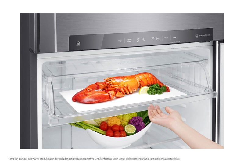 LG Kulkas 2 Pintu 437L gross/410L nett Inverter Linear Compressor dengan Door Cooling+™ dan Hygiene Fresh+™, ThinQ™ dengan WiFi - Platinum Silver, GN-H452HLHN