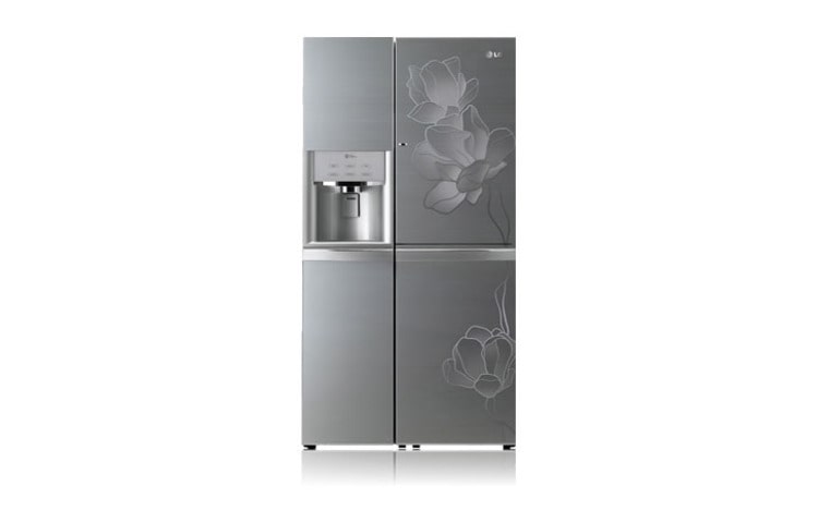 Front view of LG side by side refrigerator dengan kapasitas 659L dilengkapi dengan Touch LED Display GC-J237AGXN