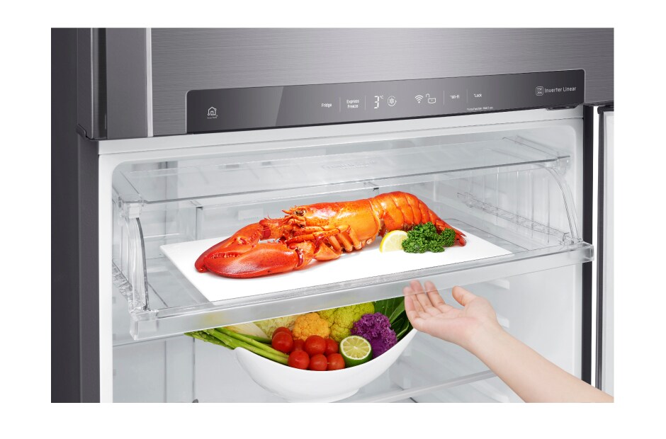LG Kulkas 2 Pintu 516L gross / 475L nett Inverter Linear Compressor dan Layar LED sentuh, ThinQ™ dengan WiFi - Platinum, GN-H602HLHU
