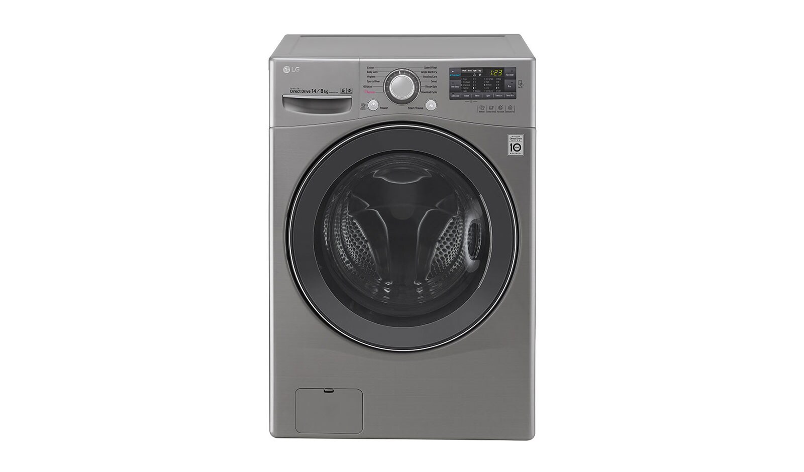 Mesin Cuci LG Front Loading, Wash 14kg/ Dry 8kg &amp; Inverter Direct Drive™ Motor - ThinQ™ dengan WiFi F2514DTGE tampak depan