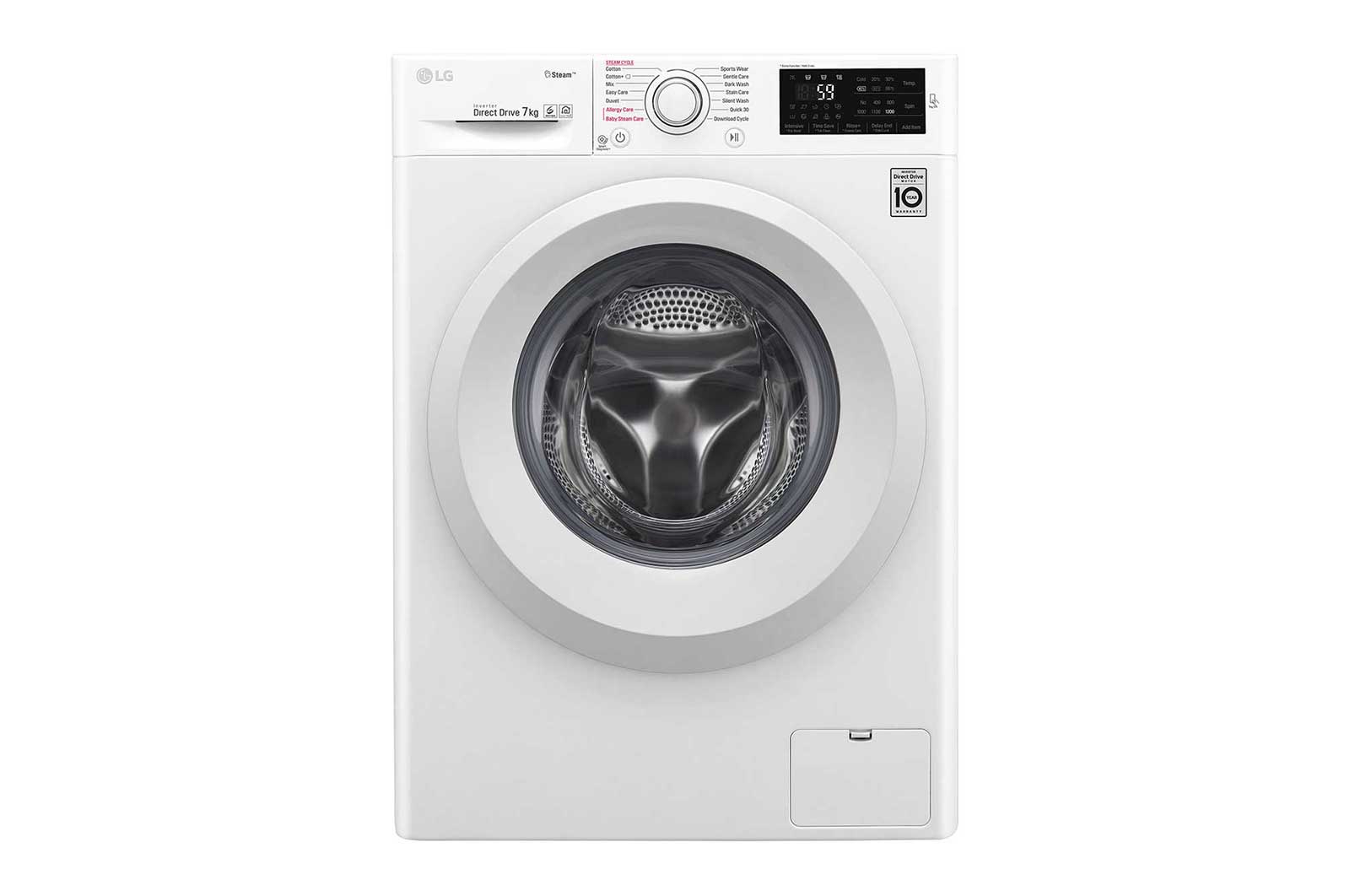 Front view of Mesin Cuci LG 7kg, Front Loading 6Motion DD dengan Steam - Putih FC1207S5W