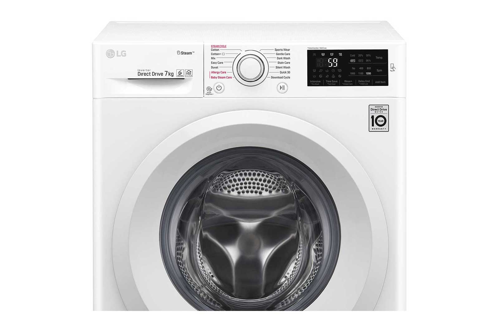 LG Mesin Cuci LG 7kg, Front Loading 6Motion DD dengan Steam - Putih, FC1207S5W