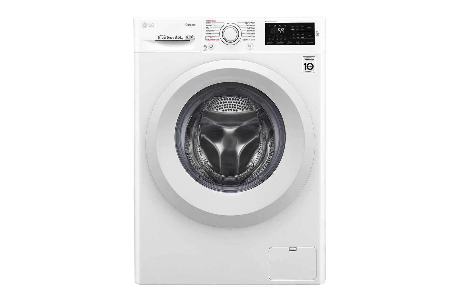 Mesin Cuci LG 8.5kg, Front Loading 6Motion DD dengan Smart Diagnosis™ - Putih FC1285S5W tampak depan