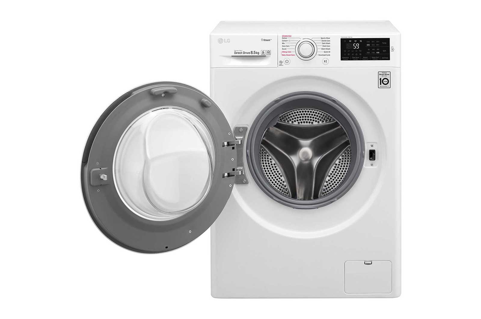 LG Mesin Cuci LG 8.5kg, Front Loading 6Motion DD dengan Smart Diagnosis™ - Putih, FC1285S5W