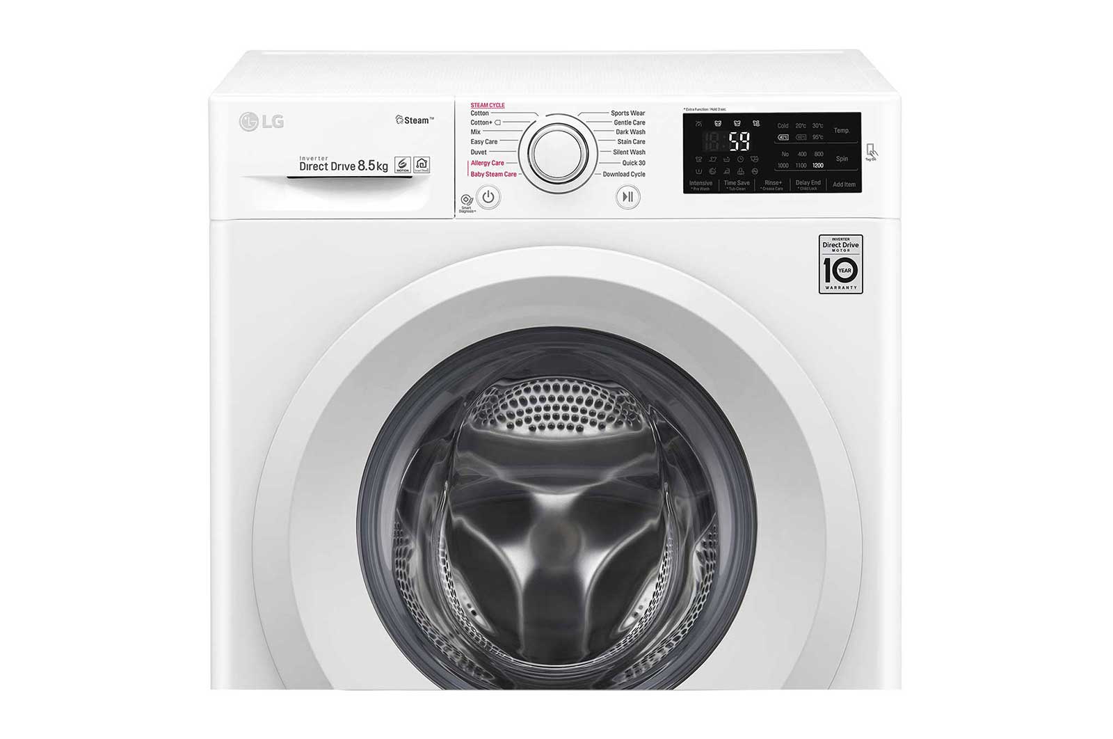 LG Mesin Cuci LG 8.5kg, Front Loading 6Motion DD dengan Smart Diagnosis™ - Putih, FC1285S5W