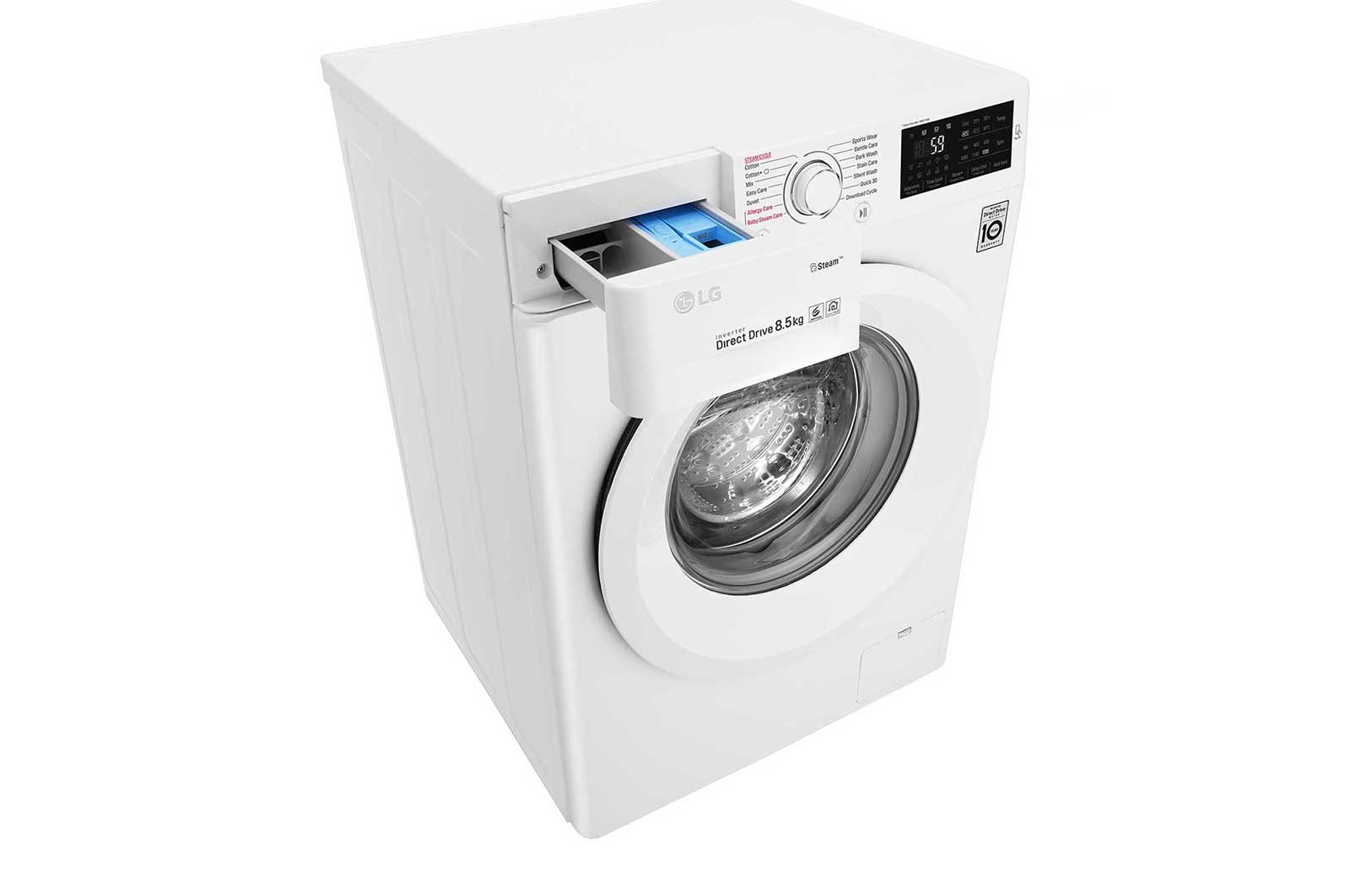 LG Mesin Cuci LG 8.5kg, Front Loading 6Motion DD dengan Smart Diagnosis™ - Putih, FC1285S5W