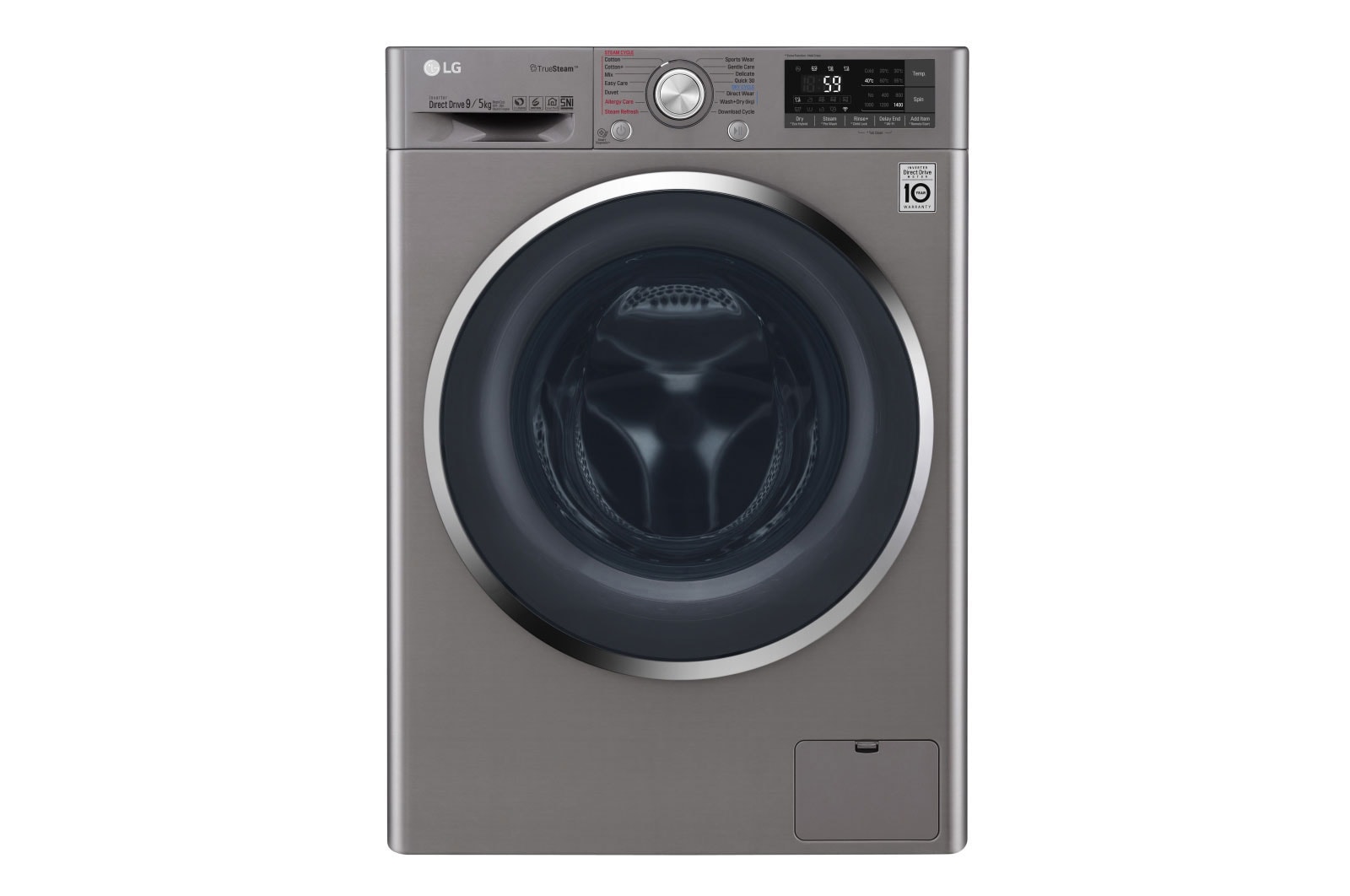 Front view of Mesin Cuci LG Front Loading Wash 9kg/ Dry 5kg TrueSteam™ &amp; Inverter Direct Drive™ Motor - ThinQ™ dengan WiFi FC1409H3E