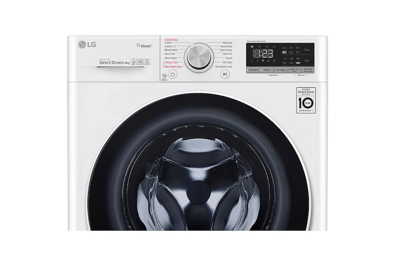 LG Mesin Cuci LG 8.5kg, Front Loading AI DD™ dengan Steam™, ThinQ™ dengan WiFi - Putih, FV1285S3WS