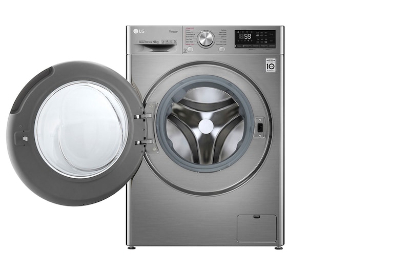 LG Mesin Cuci LG 9kg, Front Loading AI DD™ dengan TurboWash™ dan Steam, ThinQ™ dengan WiFi - Metalik, FV1409D3V