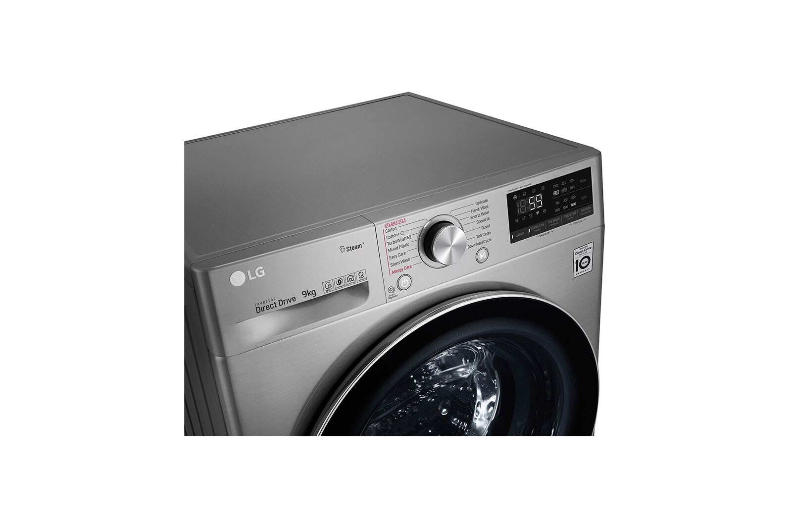 LG Mesin Cuci LG 9kg, Front Loading AI DD™ dengan TurboWash™ dan Steam, ThinQ™ dengan WiFi - Metalik, FV1409D3V