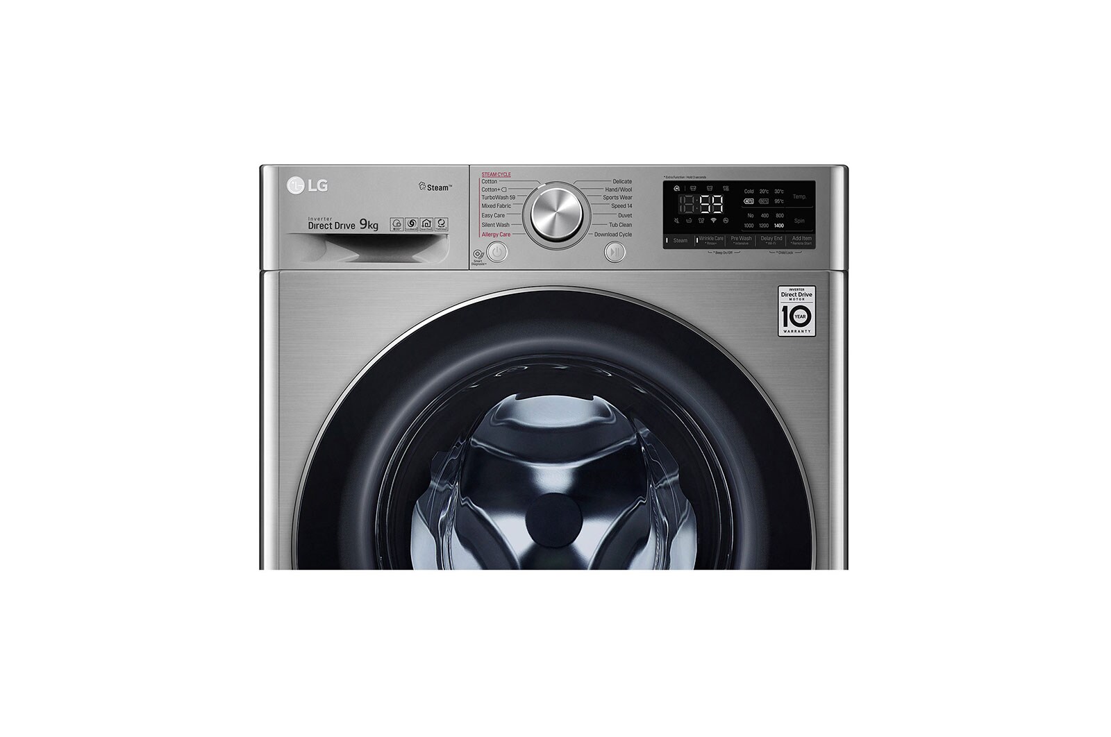 LG Mesin Cuci LG 9kg, Front Loading AI DD™ dengan TurboWash™ dan Steam, ThinQ™ dengan WiFi - Metalik, FV1409D3V