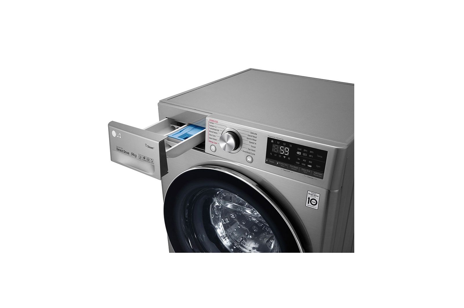 LG Mesin Cuci LG 9kg, Front Loading AI DD™ dengan TurboWash™ dan Steam, ThinQ™ dengan WiFi - Metalik, FV1409D3V
