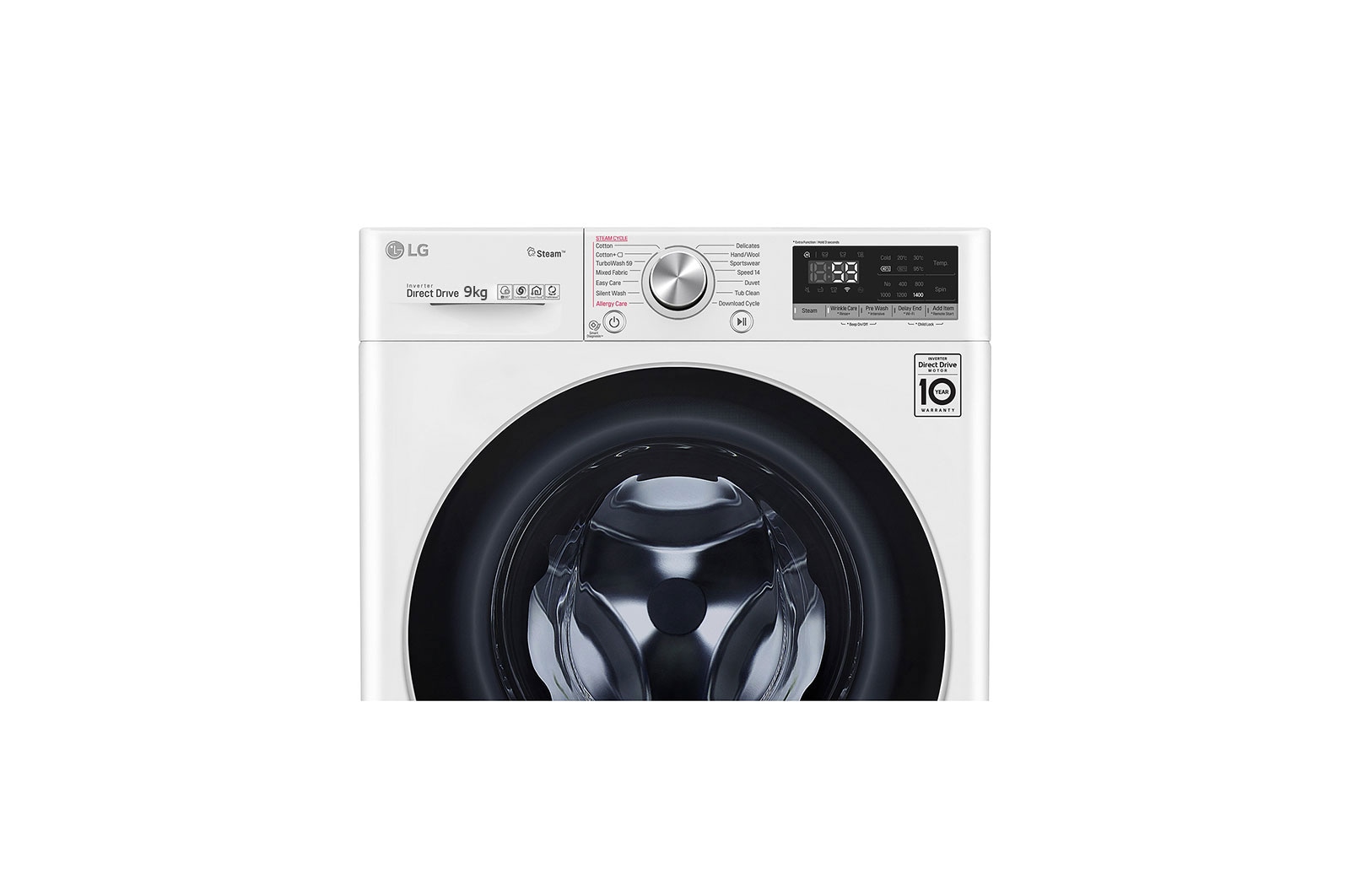 LG Mesin Cuci LG 9kg, Front Loading AI DD™ dengan TurboWash™ & Steam+™, ThinQ™ dengan WiFi - Putih, FV1409S3W