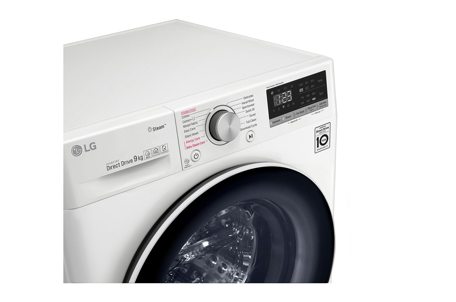 LG Mesin Cuci LG 9kg, Front Loading AI DD™ dengan Steam+™ dan lifter stainless steel, ThinQ™ dengan WiFi - Putih, FV1409S4W