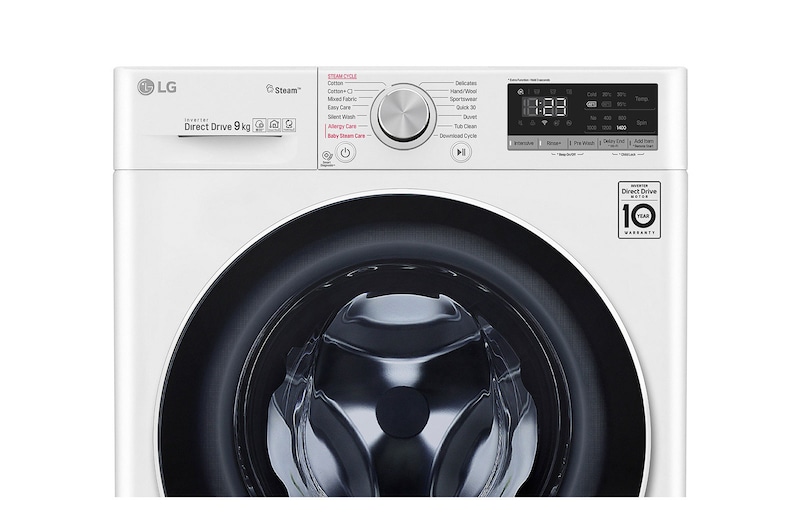 LG Mesin Cuci LG 9kg, Front Loading AI DD™ dengan Steam+™ dan lifter stainless steel, ThinQ™ dengan WiFi - Putih, FV1409S4W