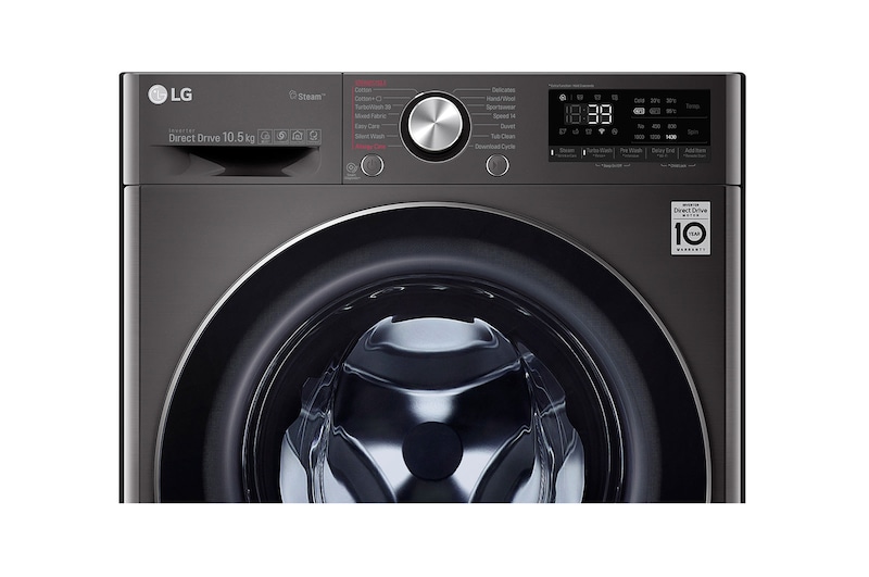 LG Mesin Cuci LG 10.5kg, Front Loading AI DD™ dengan Steam+™ dan TurboWash 360™, ThinQ™ dengan WiFi - Hitam Metalik, FV1450S1B