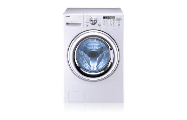 Front view of Rasakan desain unik dan teknologi yang inovatif dari mesin cuci LG WD-E1212TD