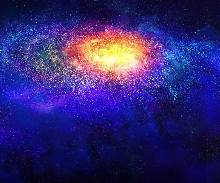 Millions of tiny colorful particles in space