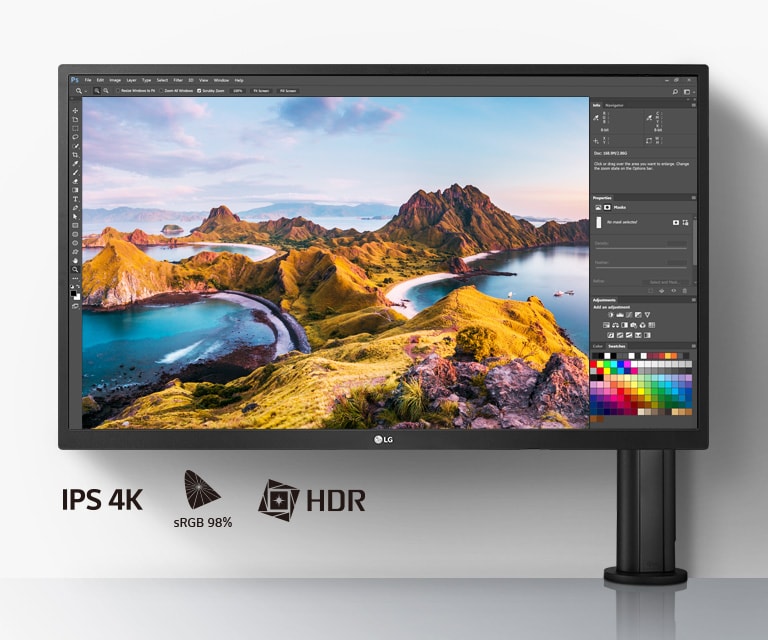 Layar IPS 4K UHD 27”: Kualitas Gambar Luar Biasa, layar IPS 4K UHD 27-inci, sRGB 98% (Biasa), HDR10.