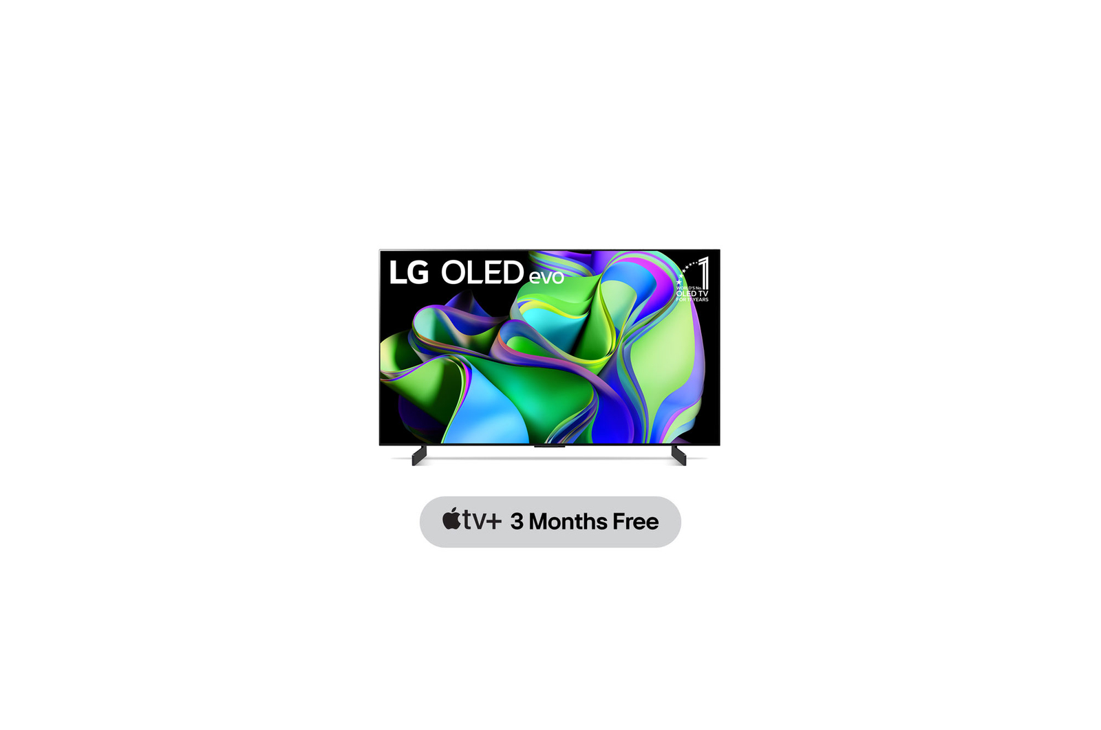 Tampak depan dengan LG OLED evo dan Emblem 10 Years World No.1 OLED di layar.