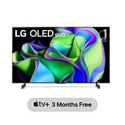 Tampak depan dengan LG OLED evo dan Emblem 10 Years World No.1 OLED di layar.