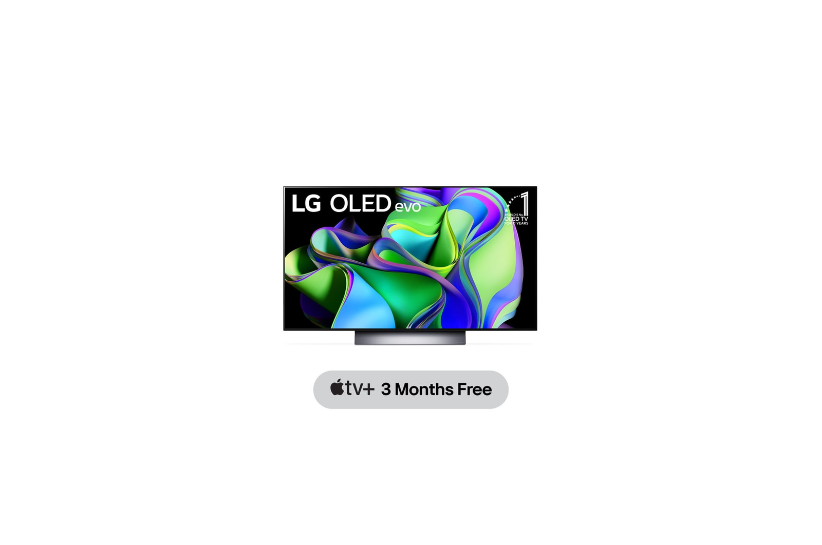 Tampak depan dengan LG OLED evo dan Emblem 10 Years World No.1 OLED di layar.