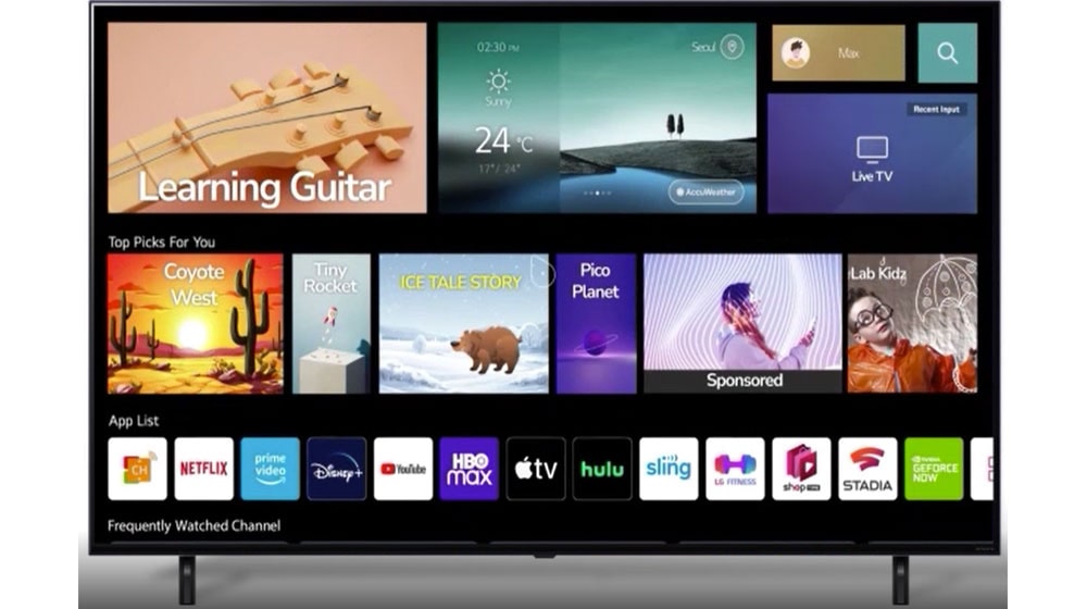LG NanoCell TV menampilkan tiga halaman Akun LG pengguna yang berbeda dan rekomendasi yang disesuaikan.