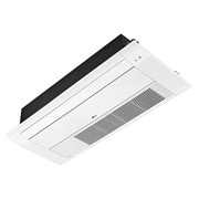 LG Ceiling Cassette ARNU07GTUB4 berbentuk persegi panjang dan datar. Terdapat panel yang dapat digerakkan di bagian depan dan lubang panjang di bagian belakang sehingga udara dapat masuk dan keluar.