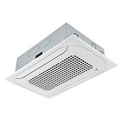 LG Ceiling Cassette ARNU18GTSA4 adalah pelat putih di bawah kotak silver. Pelat ini memiliki dua lorong untuk memungkinkan aliran udara dua arah.
