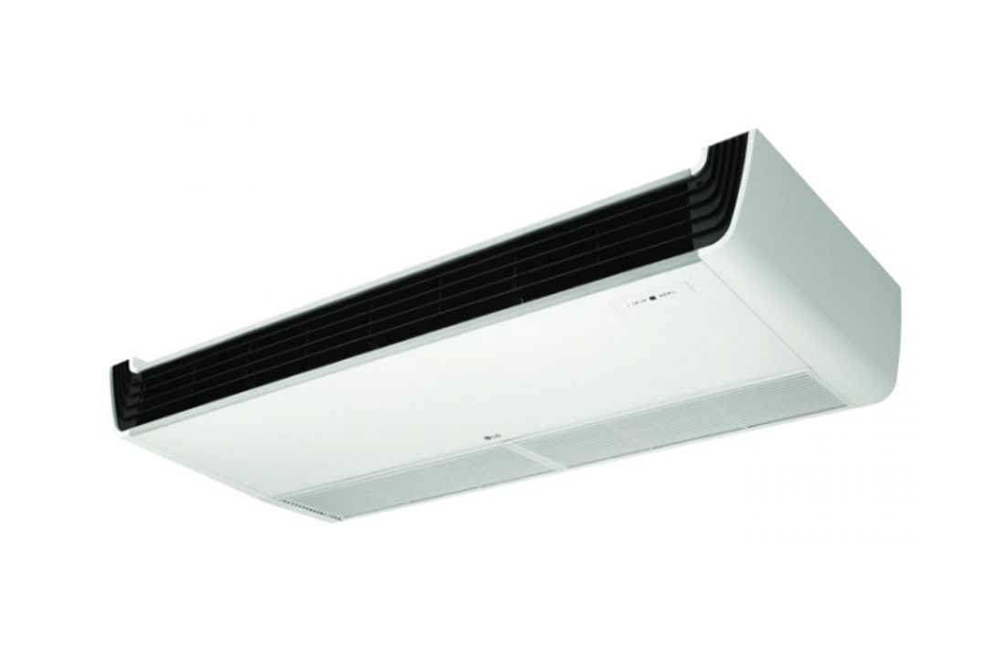 'LG Ceiling Suspended ARNU24GV1A4 memiliki desain berbentuk v dengan grill depan berwarna hitam.