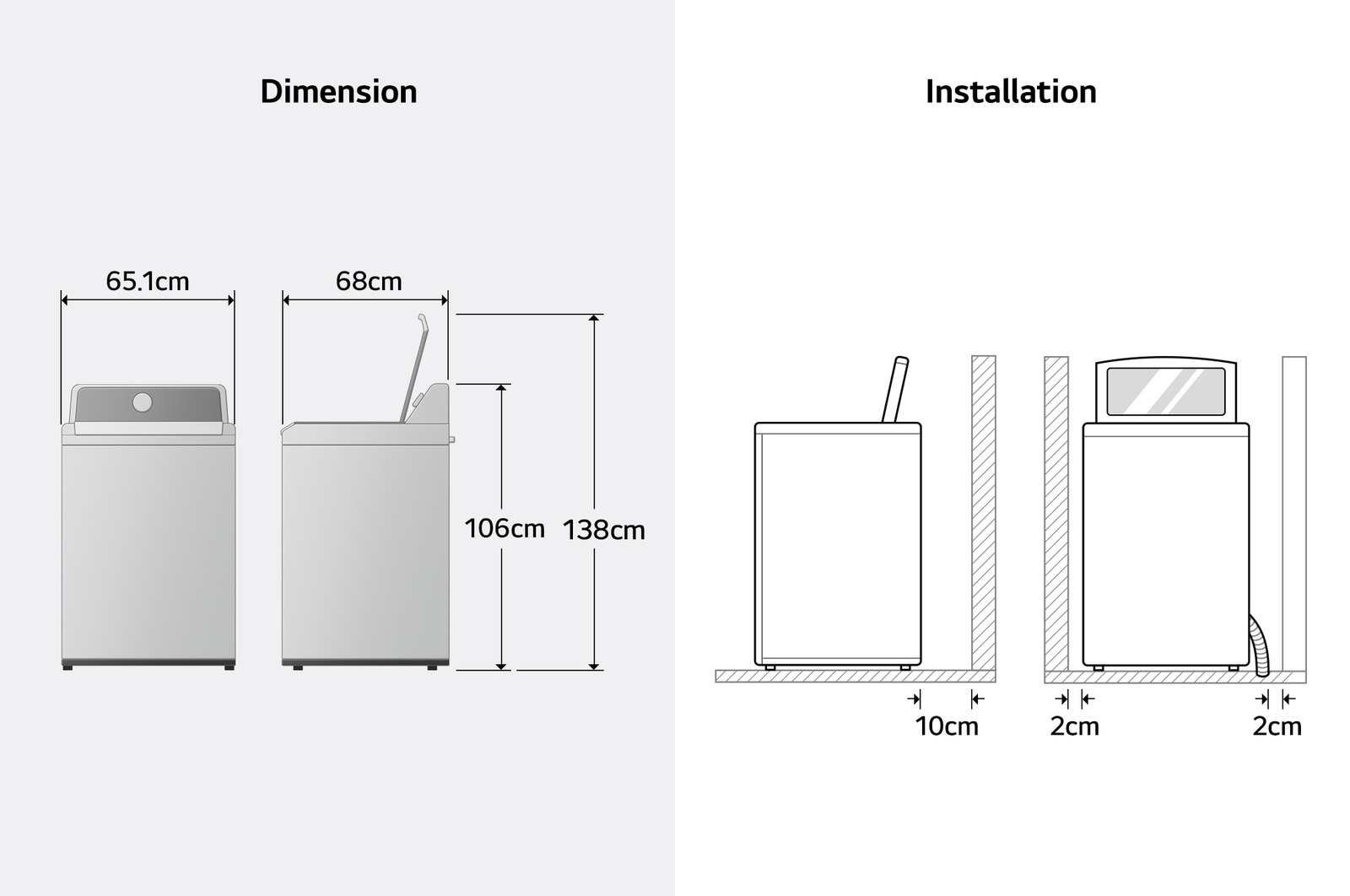 Image for dimension and installation of top load washing machine