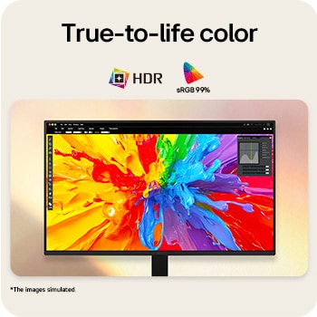 Monitor LG FHD menampilkan gambar yang hidup dengan dukungan HDR dan cakupan warna sRGB 99%. 