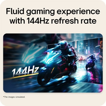 Monitor LG FHD menampilkan konten game yang bergerak cepat dengan kecepatan refresh 144Hz untuk gerakan yang halus.