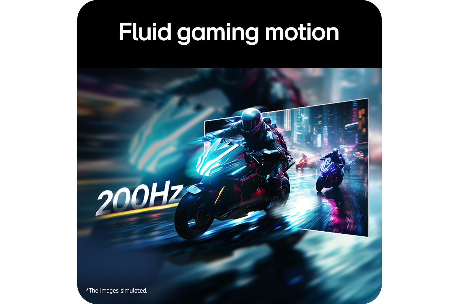 Adegan balap motor yang ditampilkan pada monitor gaming, menggambarkan kecepatan refresh 200Hz untuk gerakan gaming yang lancar.