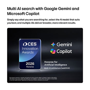 Lencana Penerima Penghargaan Inovasi CES 2026 dalam kategori Kecerdasan Buatan mengakui pencarian Multi-AI dengan Google Gemini dan Microsoft Copilot.