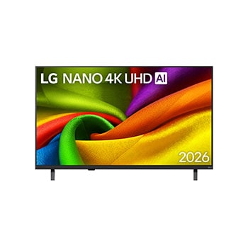 Front view of 55 inch LG NANO 4K UHD AI NU85 Smart TV 2026 55NU845BPSB