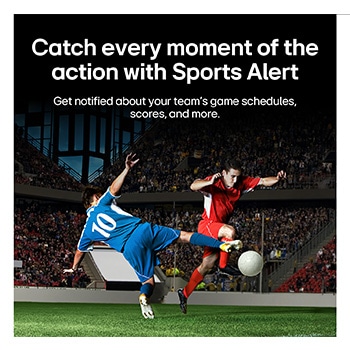 LG QNED evo AI QNED85 Sports Forecast by AI Concierge displays a live soccer match with an on-screen AI panel presenting predictions, player insights, and league data, suggesting how AI analyzes gameplay to forecast match outcomes.