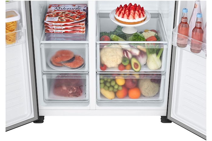 Bottom drawer open with food