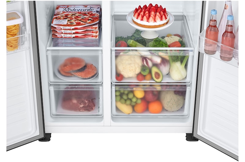 Bottom drawer open with food