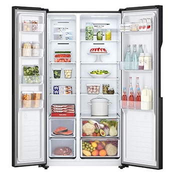 LG 566L / 509L Kulkas Side by Side, GCFB507PLAM, Pintu Terbuka