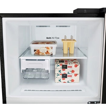 Top drawer open door with food